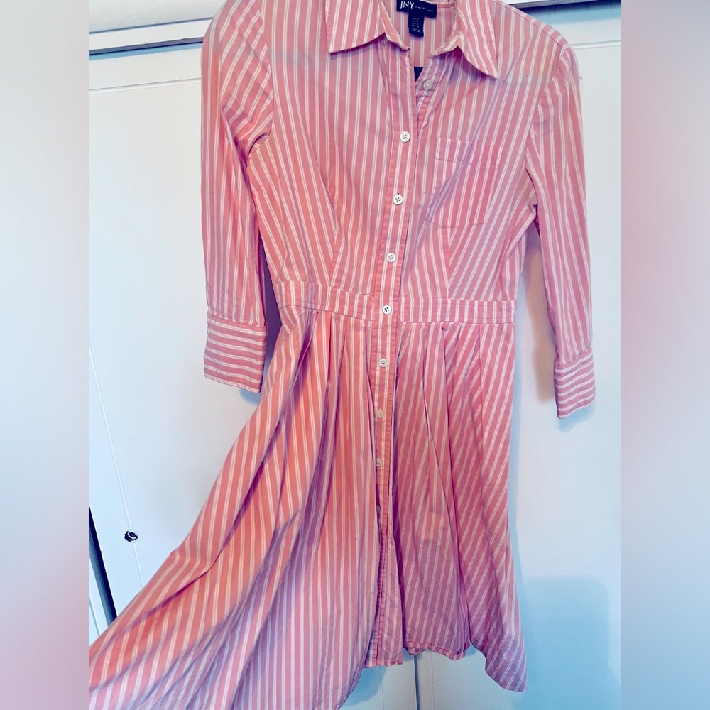 EUC Jones New York Bubblegum Pink Pinstripe Oxford-style Button Down Midi Dress